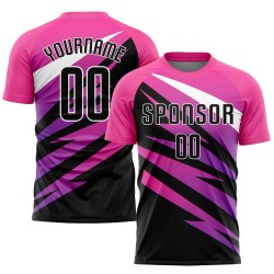 Maillot de football personnalisé rose, noir et blanc, sublimé