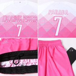 Maillot de football personnalisé rose et blanc par sublimation